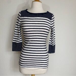 J. Crew Womens Navy White Stripe 3/4 Sleeve Soft 100% Cotton T-Shirt Size Small